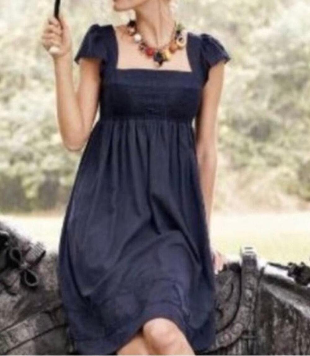 Maeve x Anthropologie Supreme Grace Dress Navy Embroidered Bodice Smocked Sz 4